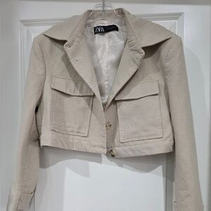 Zara Light Khaki Colored Cropped Jacket